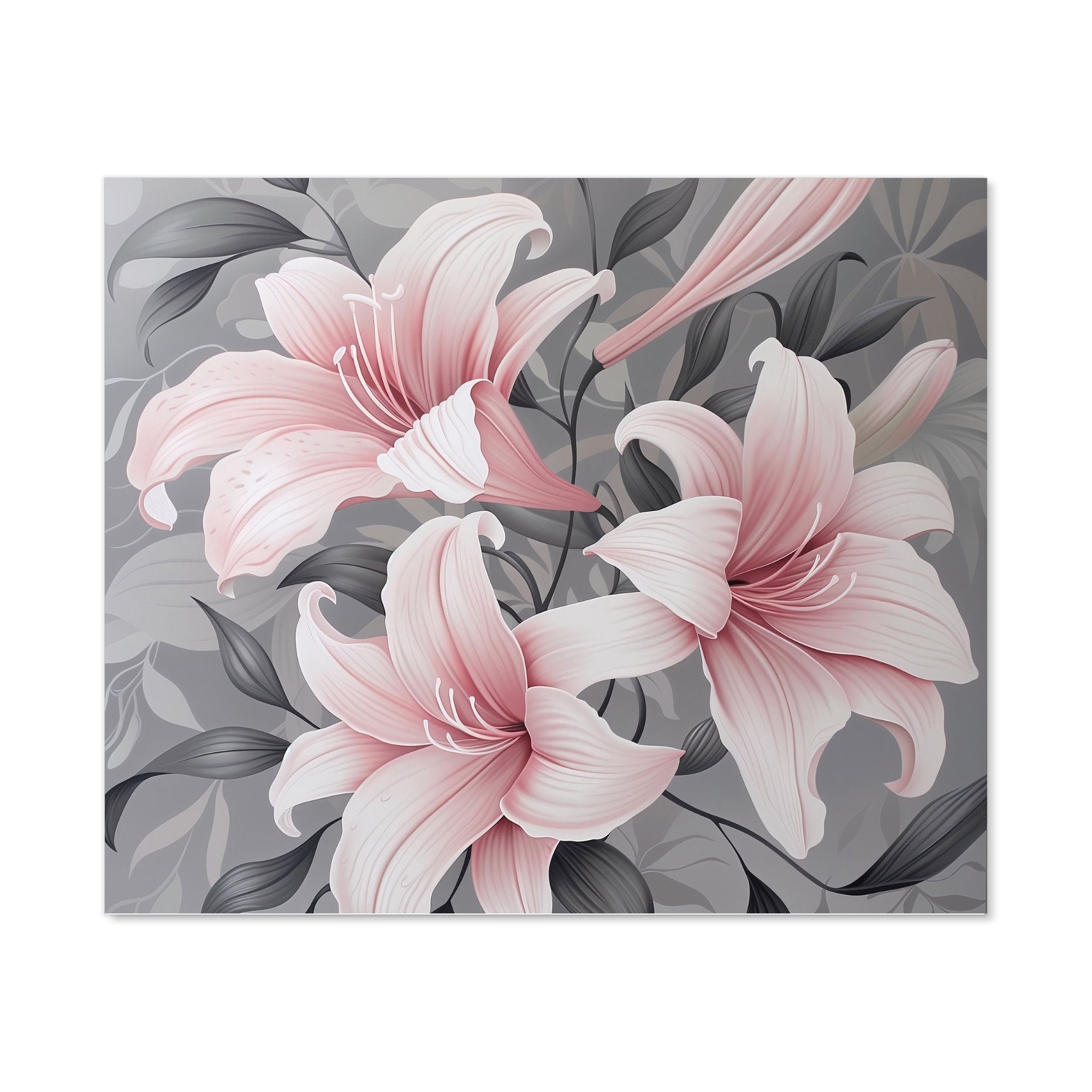 Pink Lilies On Grey Kitchen Splashback