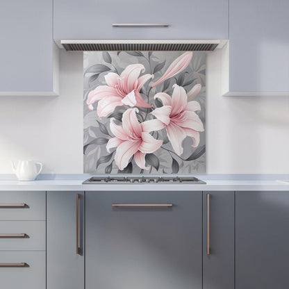 Pink Lilies On Grey Kitchen Splashback