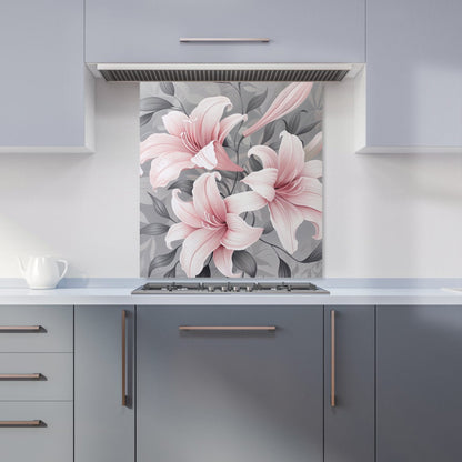 Pink Lilies On Grey Kitchen Splashback