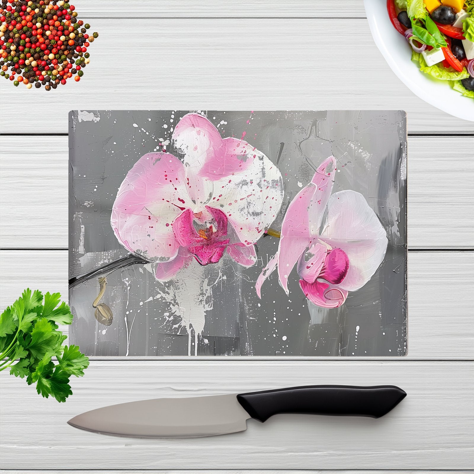 Pink Orchids Splashart Chopping Board