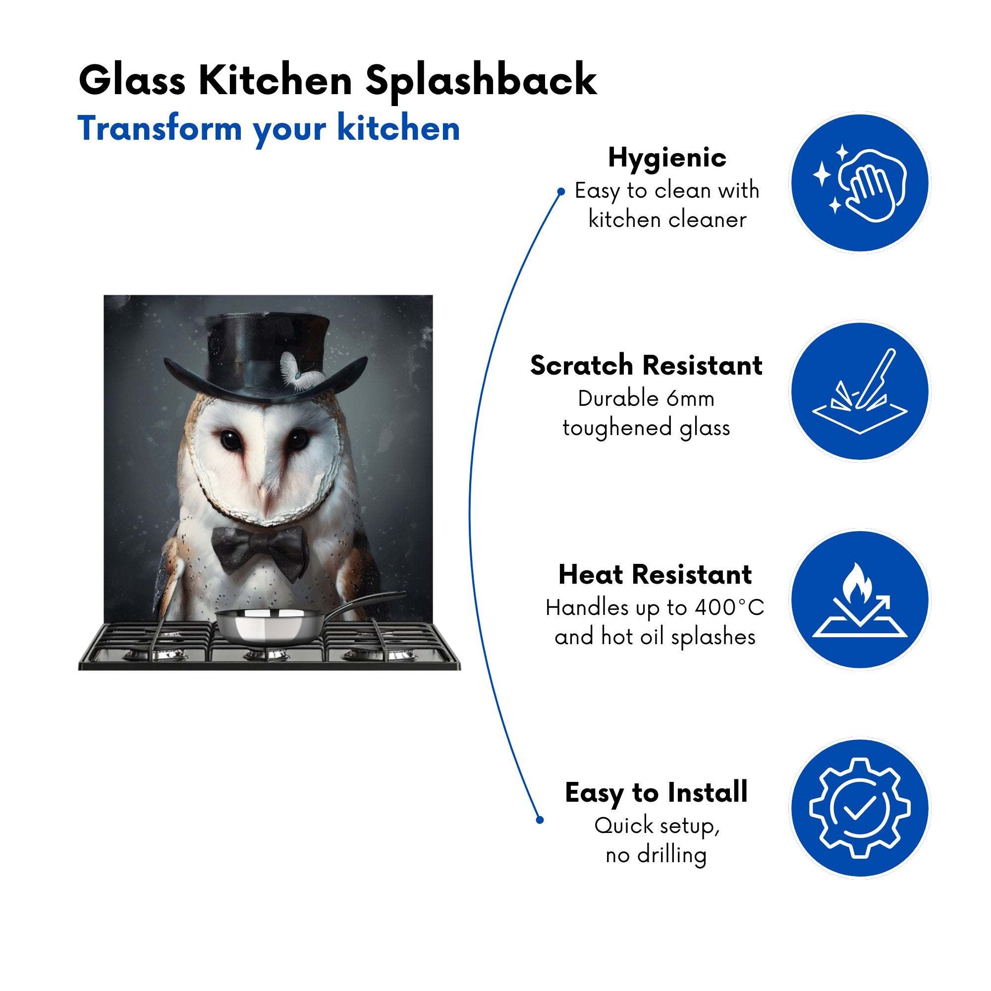 Owl In A Top Hat Kitchen Splashback