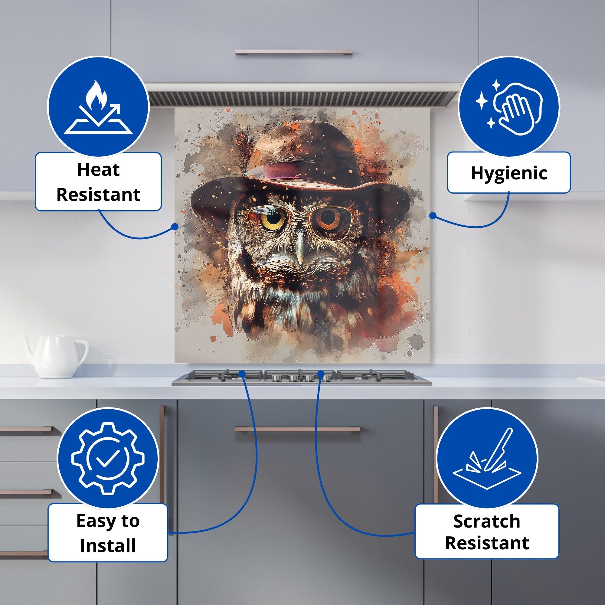 Owl With Hat And Glasses Kitchen Splashback