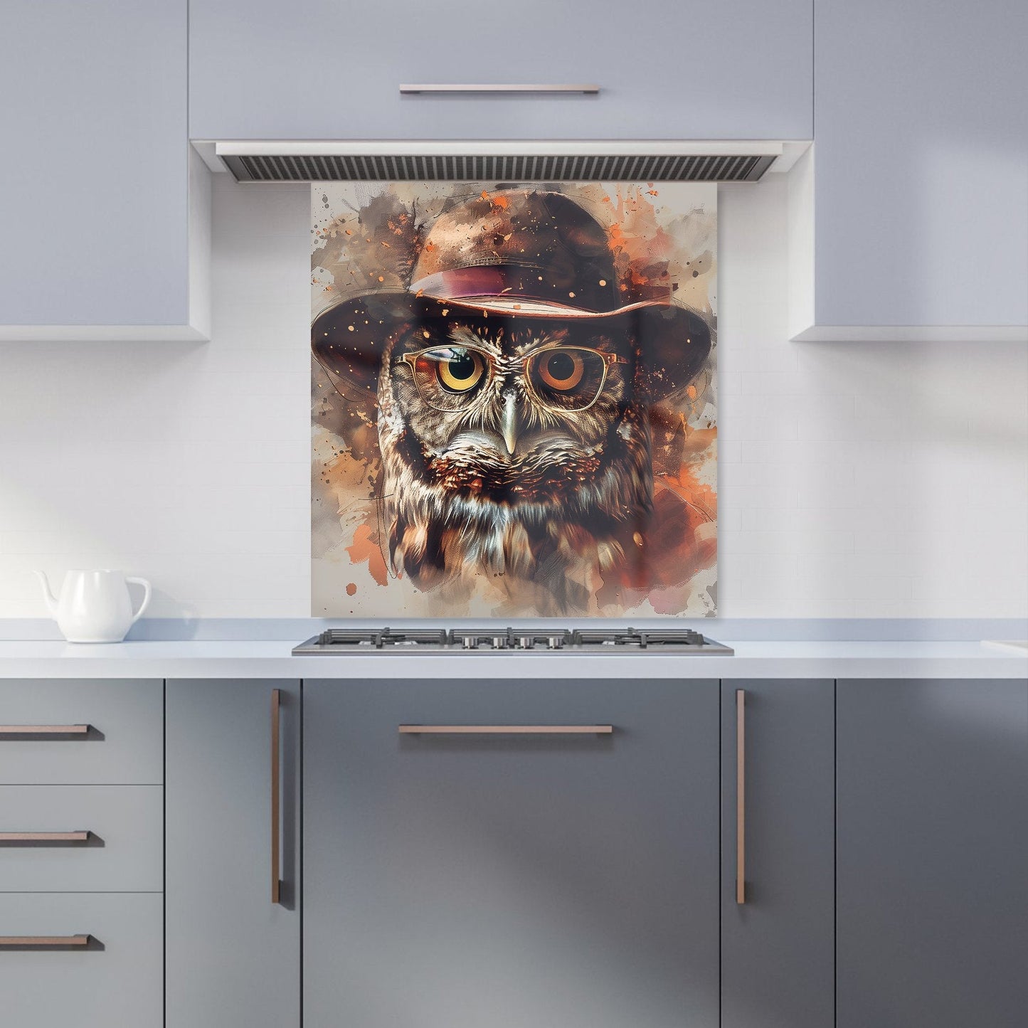 Owl With Hat And Glasses Kitchen Splashback