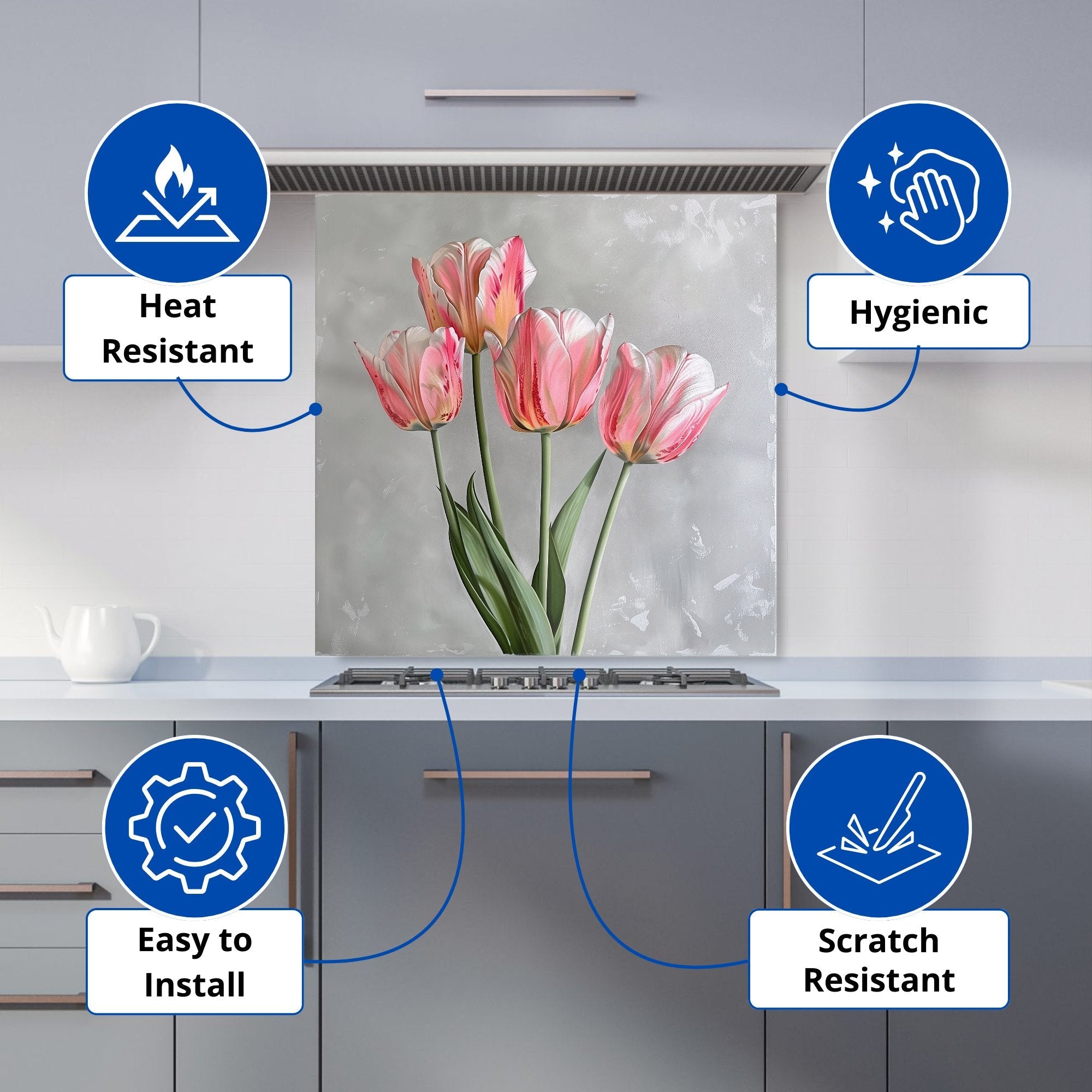 Painted Pink Tulips Kitchen Splashback