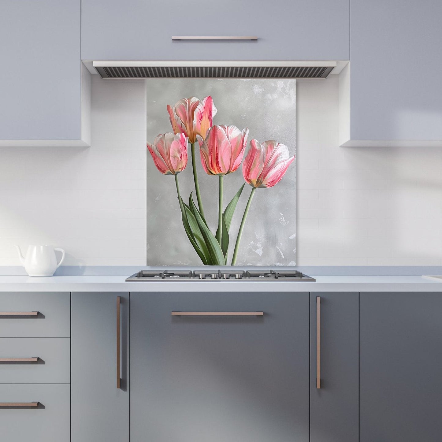 Painted Pink Tulips Kitchen Splashback