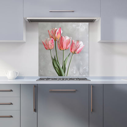 Painted Pink Tulips Kitchen Splashback