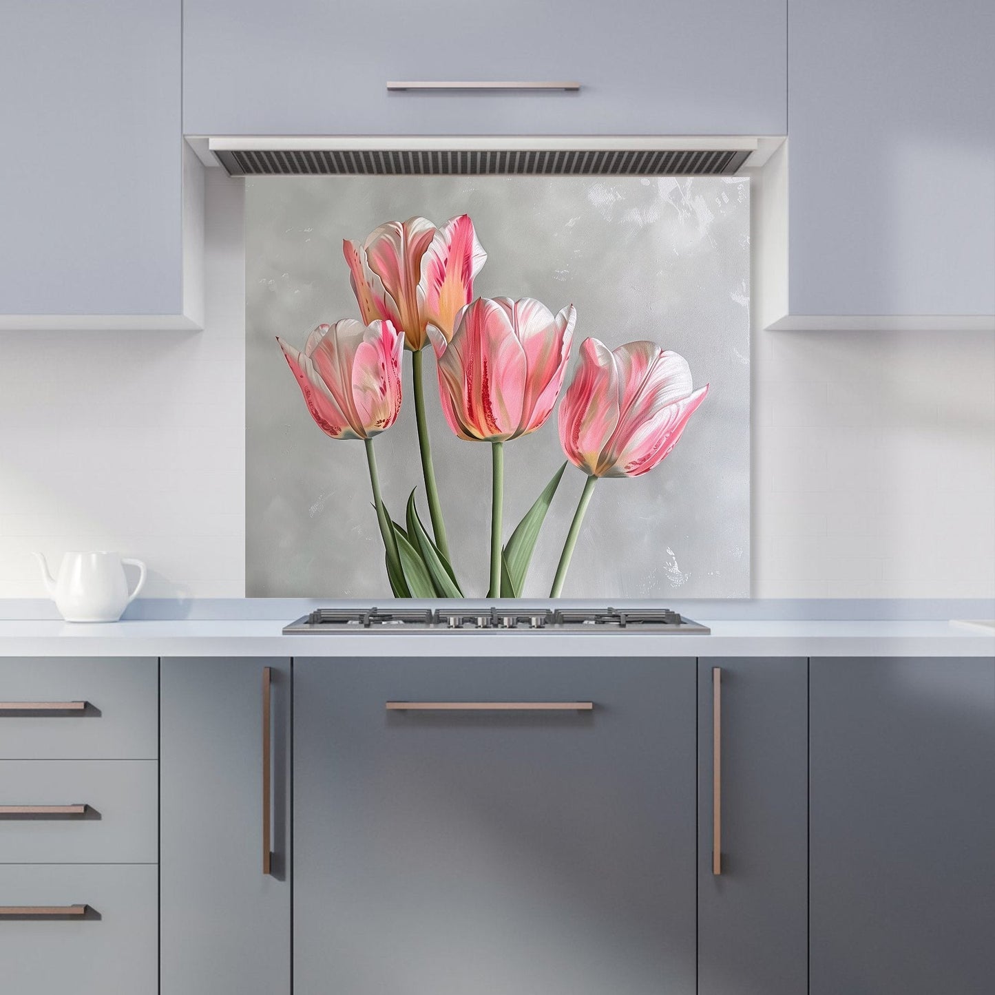 Painted Pink Tulips Kitchen Splashback