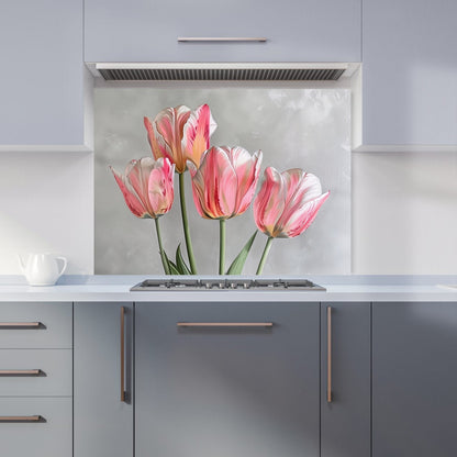 Painted Pink Tulips Kitchen Splashback