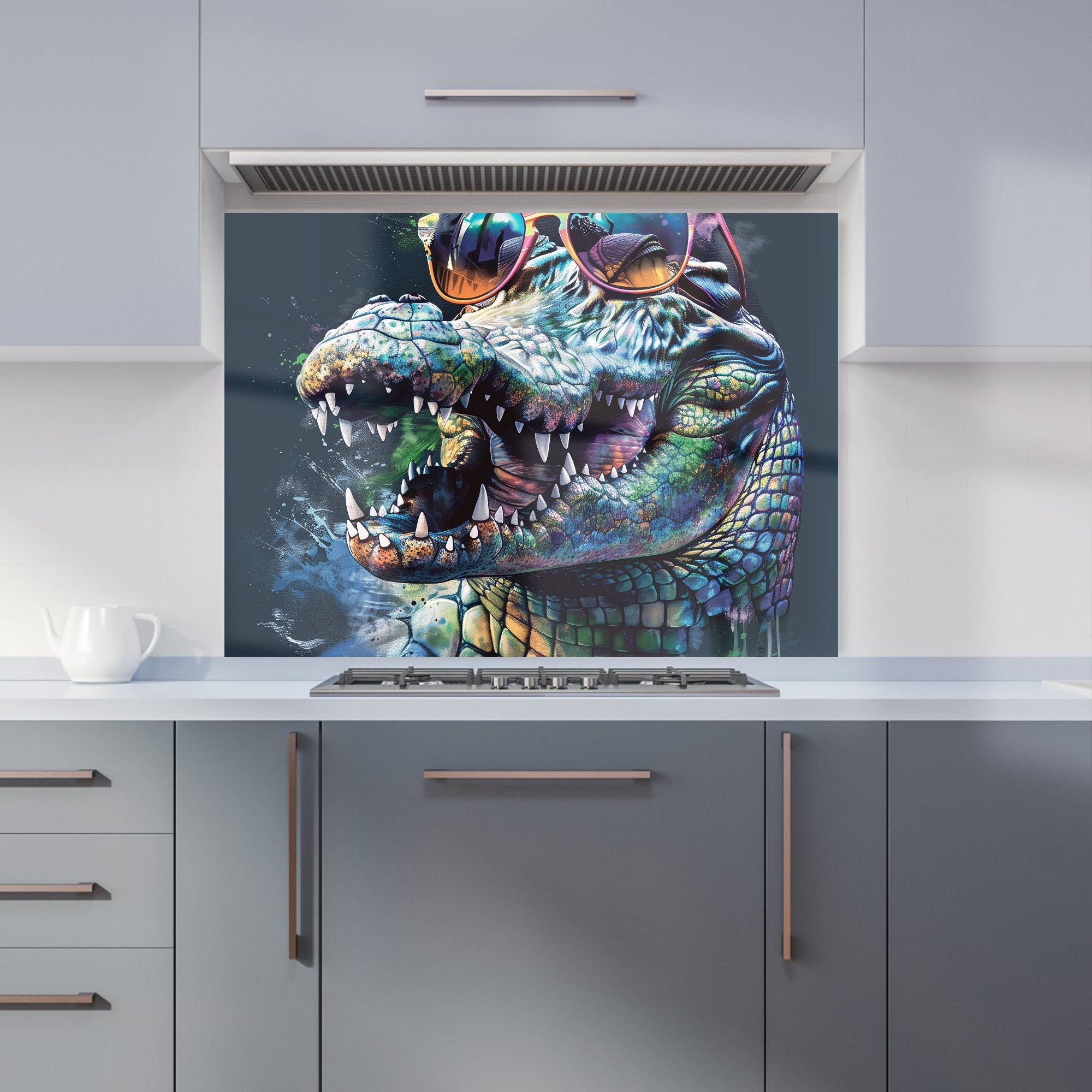Crocodile In Glasses Splashart Kitchen Splashback