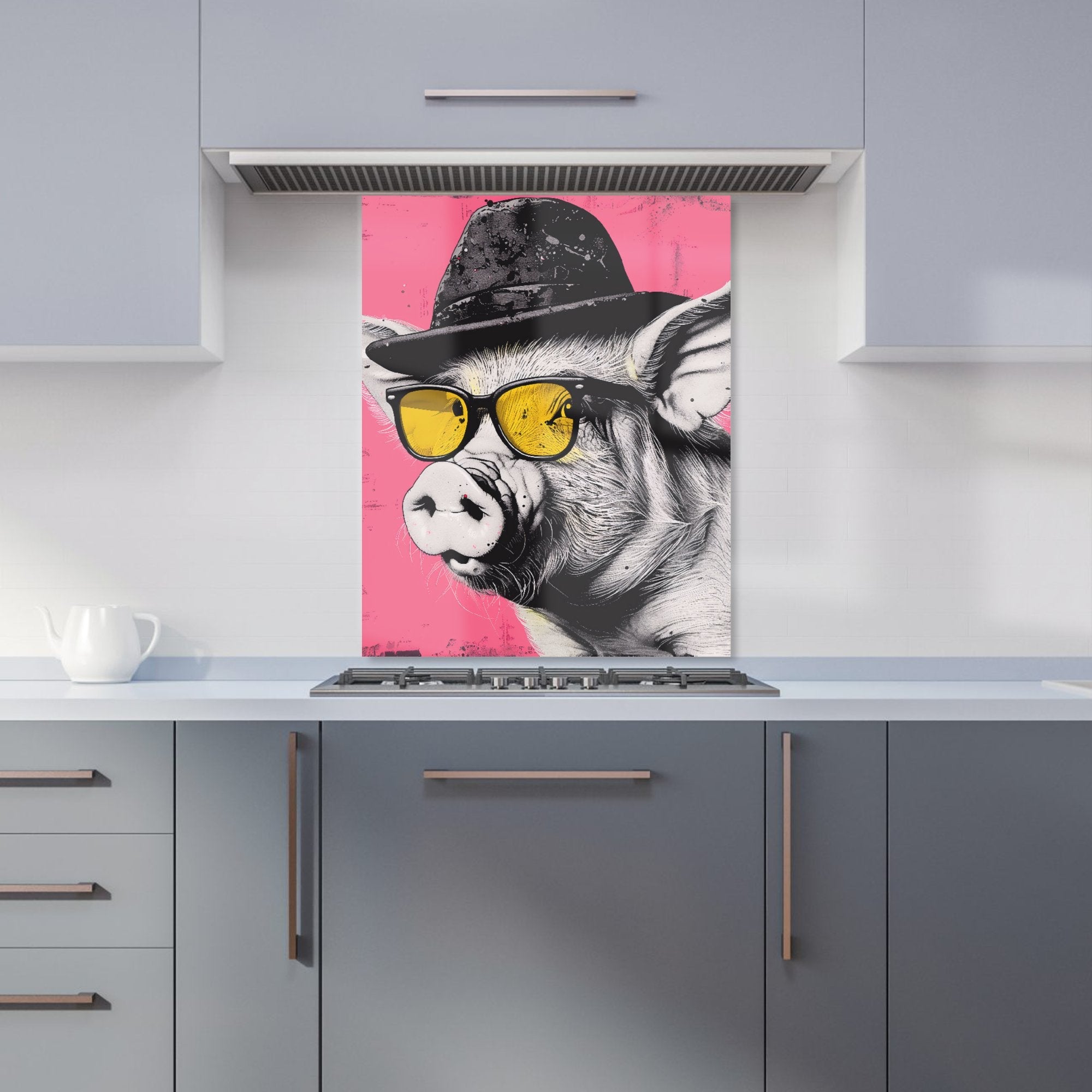 Pig In A Hat And Glasses Kitchen Splashback
