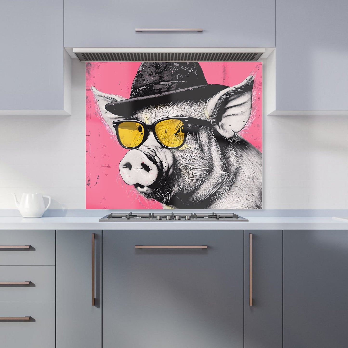 Pig In A Hat And Glasses Kitchen Splashback