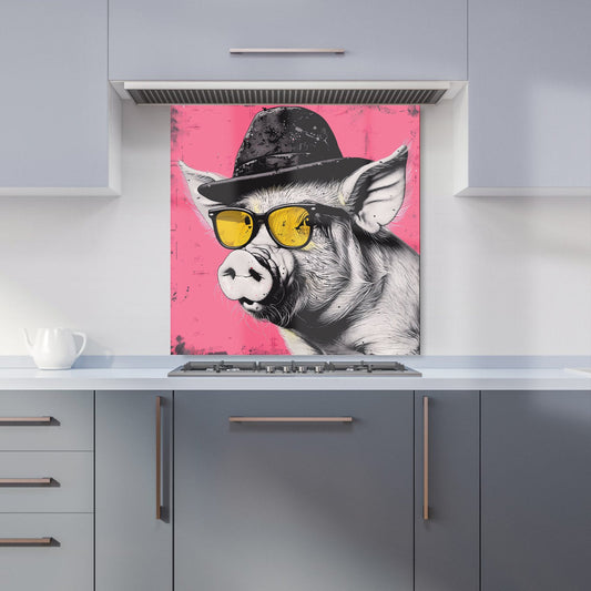 Pig In A Hat And Glasses Kitchen Splashback