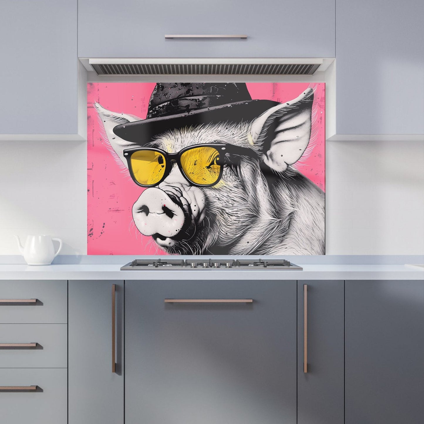 Pig In A Hat And Glasses Kitchen Splashback