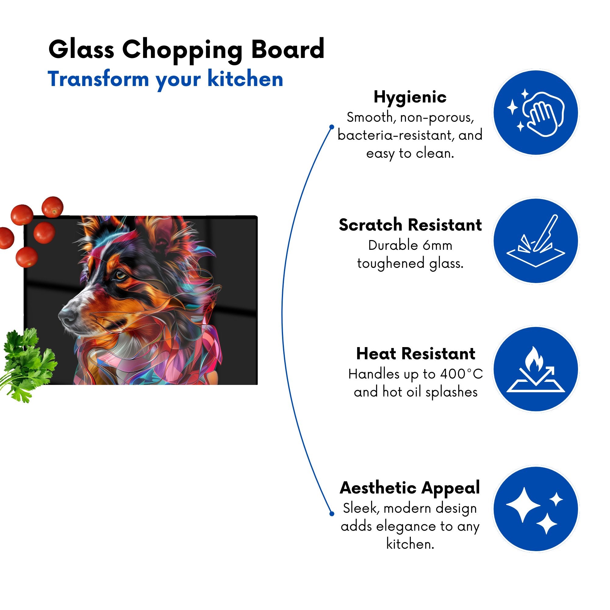 Colorful Collie Dreams Chopping Board