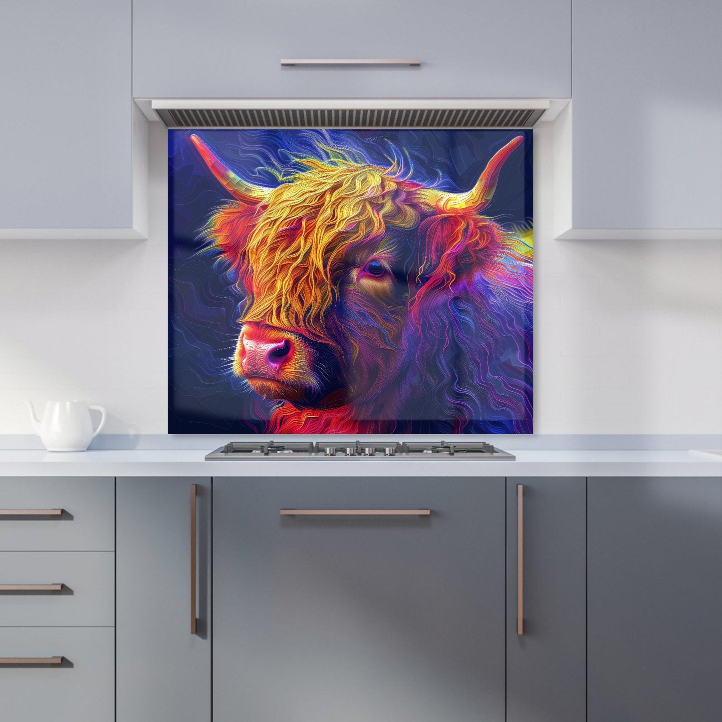 Vibrant Highland Cow Kitchen Splashback