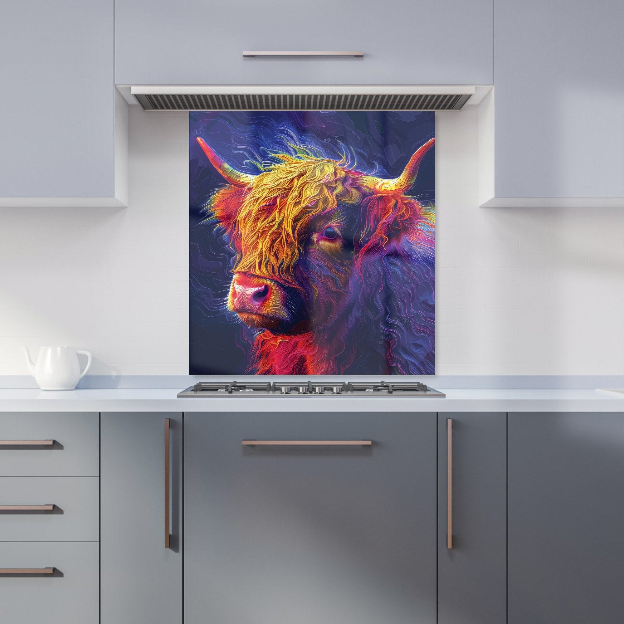 Vibrant Highland Cow Kitchen Splashback