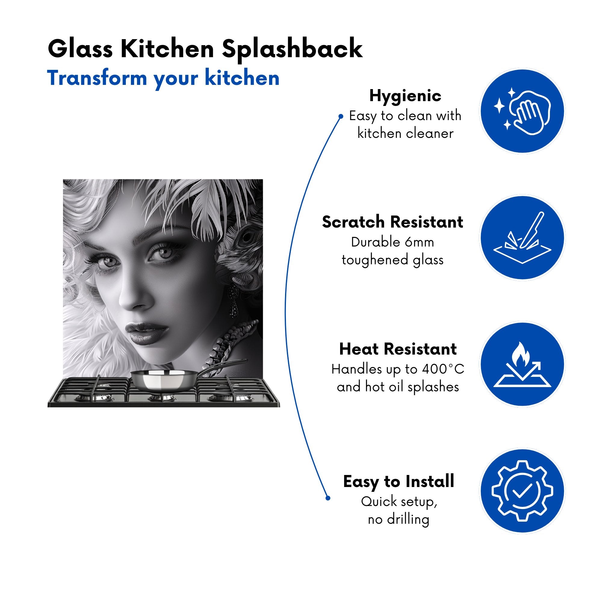 Glamorous Monochrome Diva Kitchen Splashback