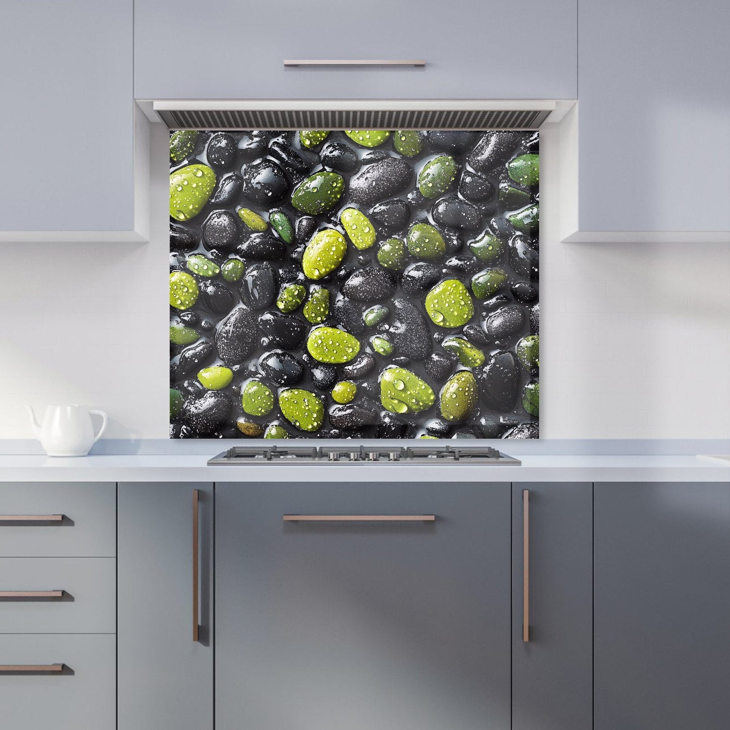 Emerald and Onyx Pebble Design Kitchen Splashback