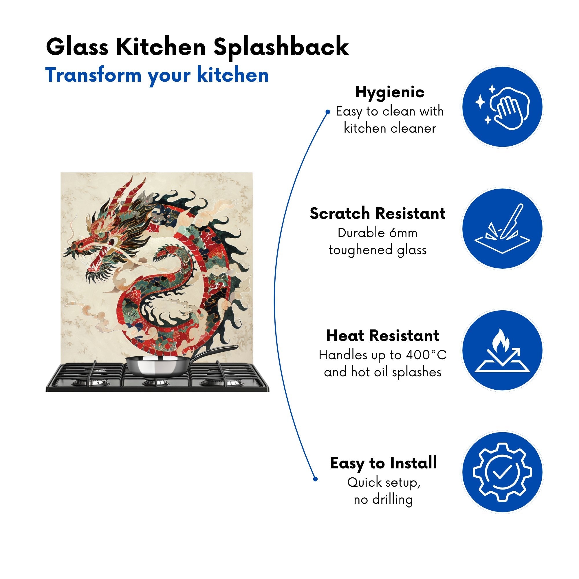 Majestic Chinese Dragon Swirl Kitchen Splashback