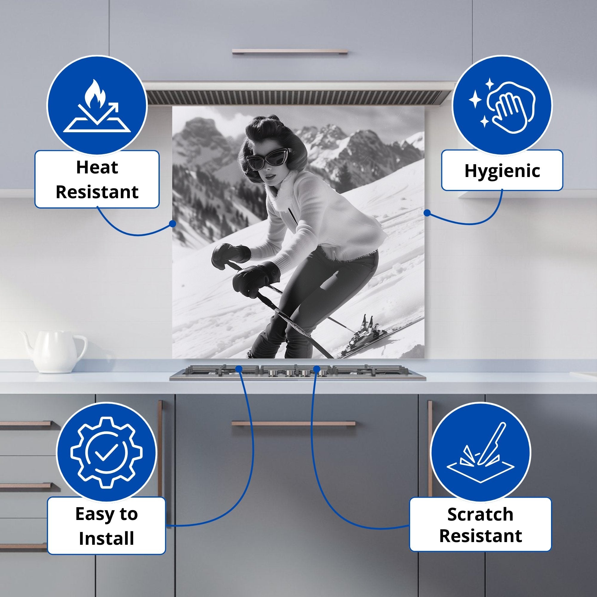 Vintage Skiing Chic Kitchen Splashback