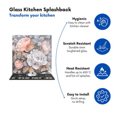 Blush Blossoms on Silver Kitchen Splashback