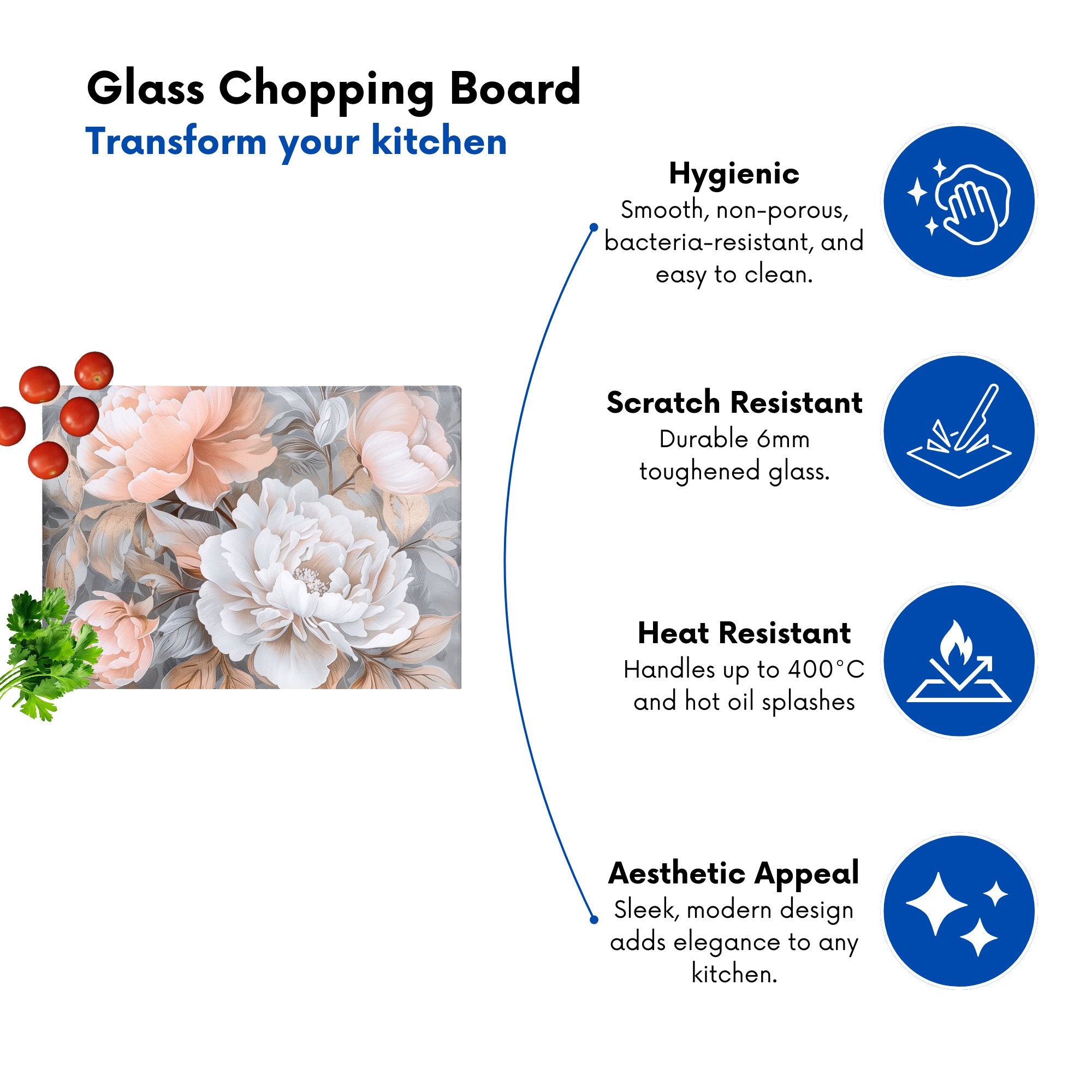 Blush Blossoms On Silver Chopping Board