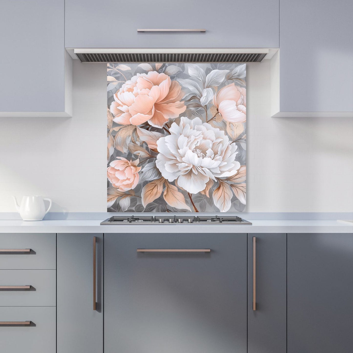 Blush Blossoms on Silver Kitchen Splashback