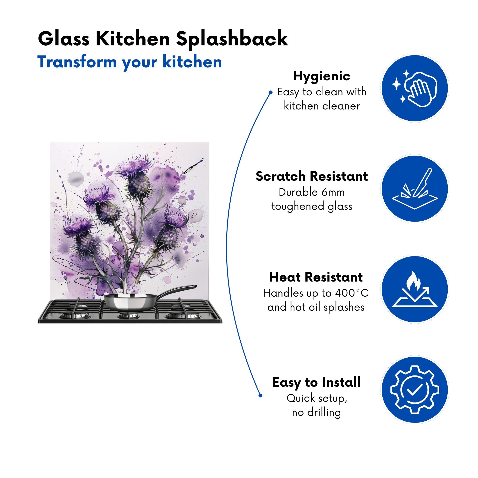 Vibrant Scottish Thistle Art Kitchen Splashback