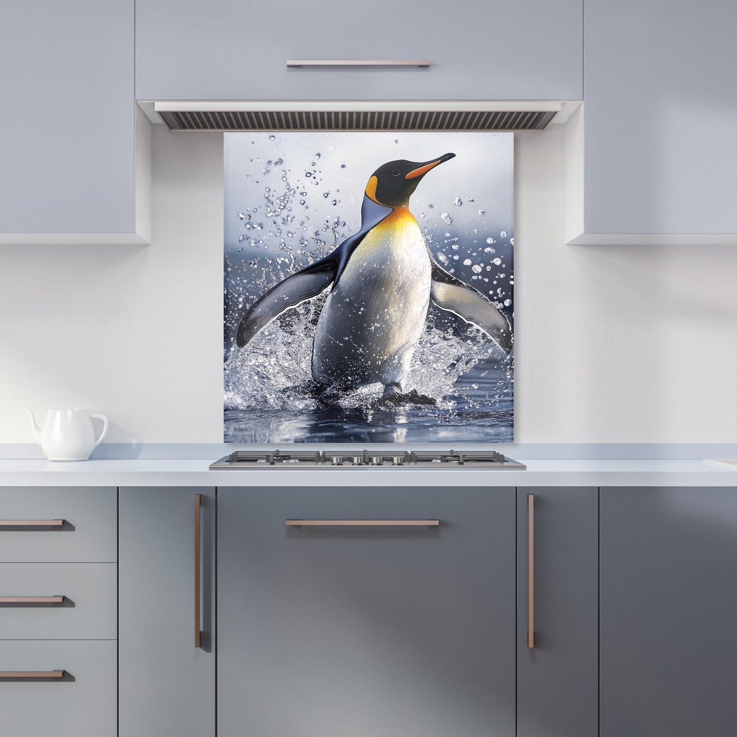 Regal Penguin in a Watery Burst Kitchen Splashback