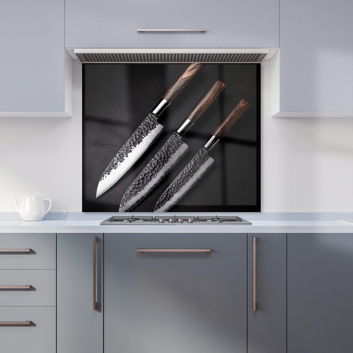 Elegant Trio of Chef's Blades Kitchen Splashback