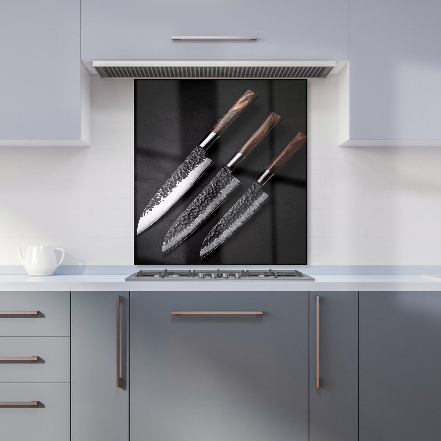 Elegant Trio of Chef's Blades Kitchen Splashback