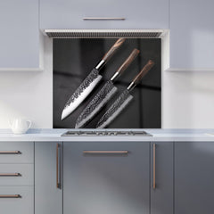Elegant Trio of Chef's Blades Kitchen Splashback