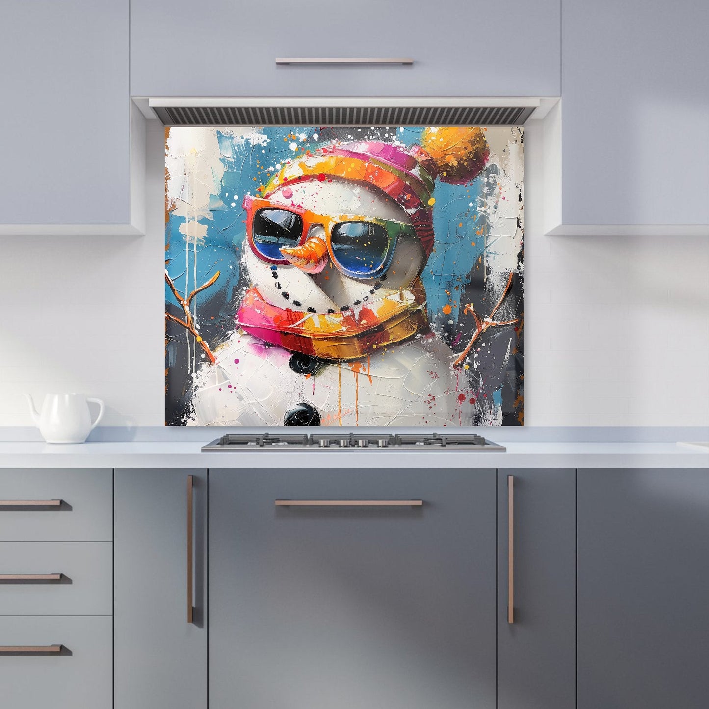 Vibrant Snowman with Style Kitchen Splashback