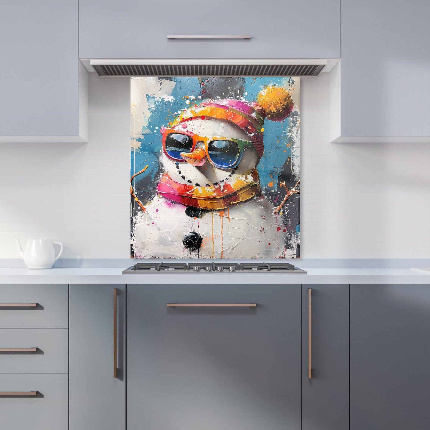 Vibrant Snowman with Style Kitchen Splashback