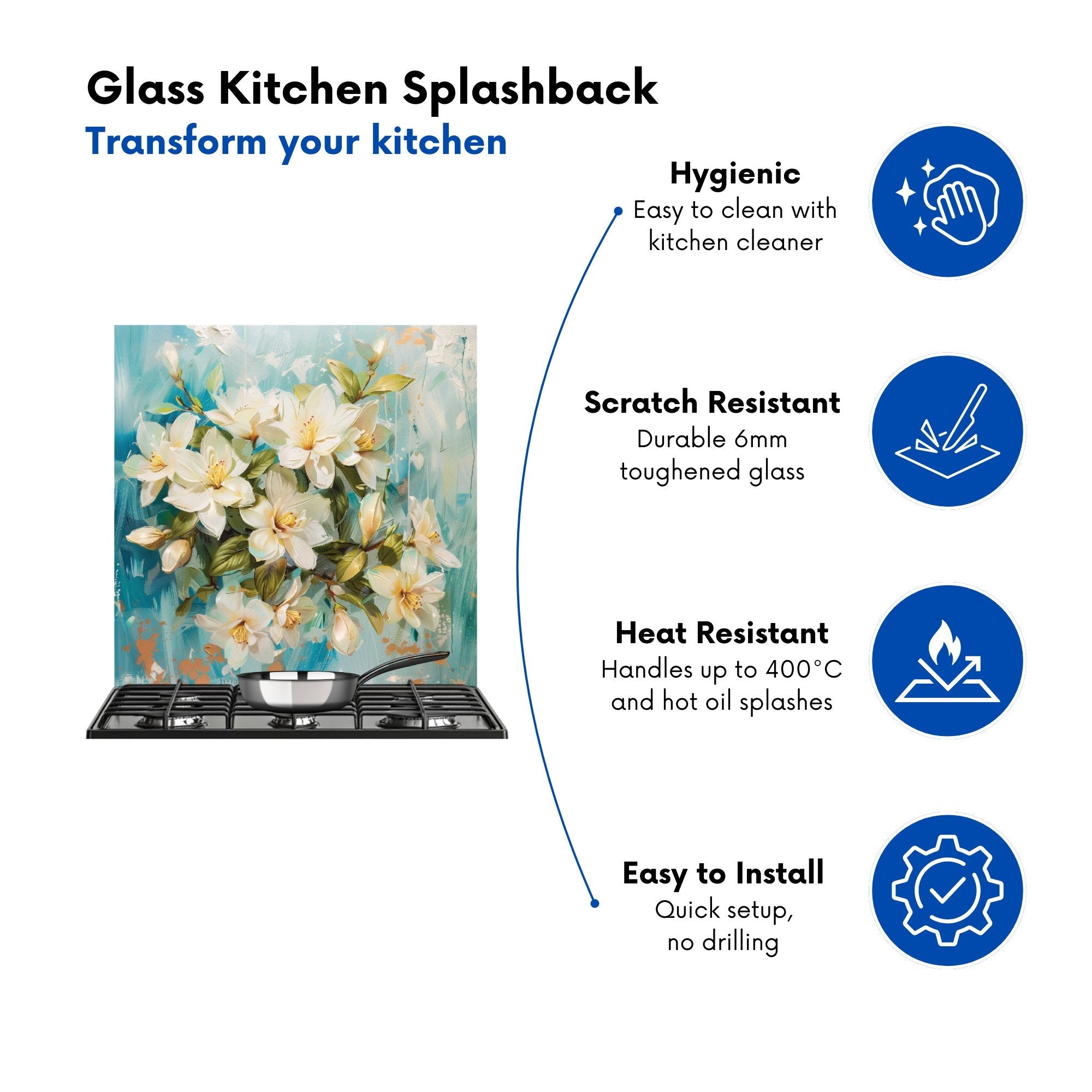 Fresh Jasmine in Blue Hue Kitchen Splashback