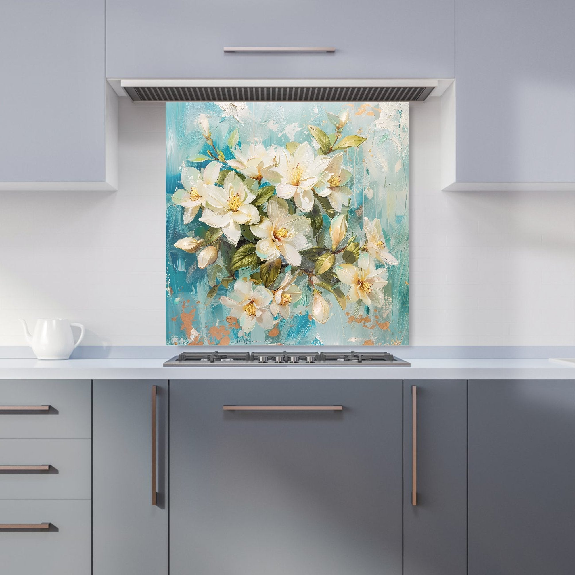 Fresh Jasmine in Blue Hue Kitchen Splashback
