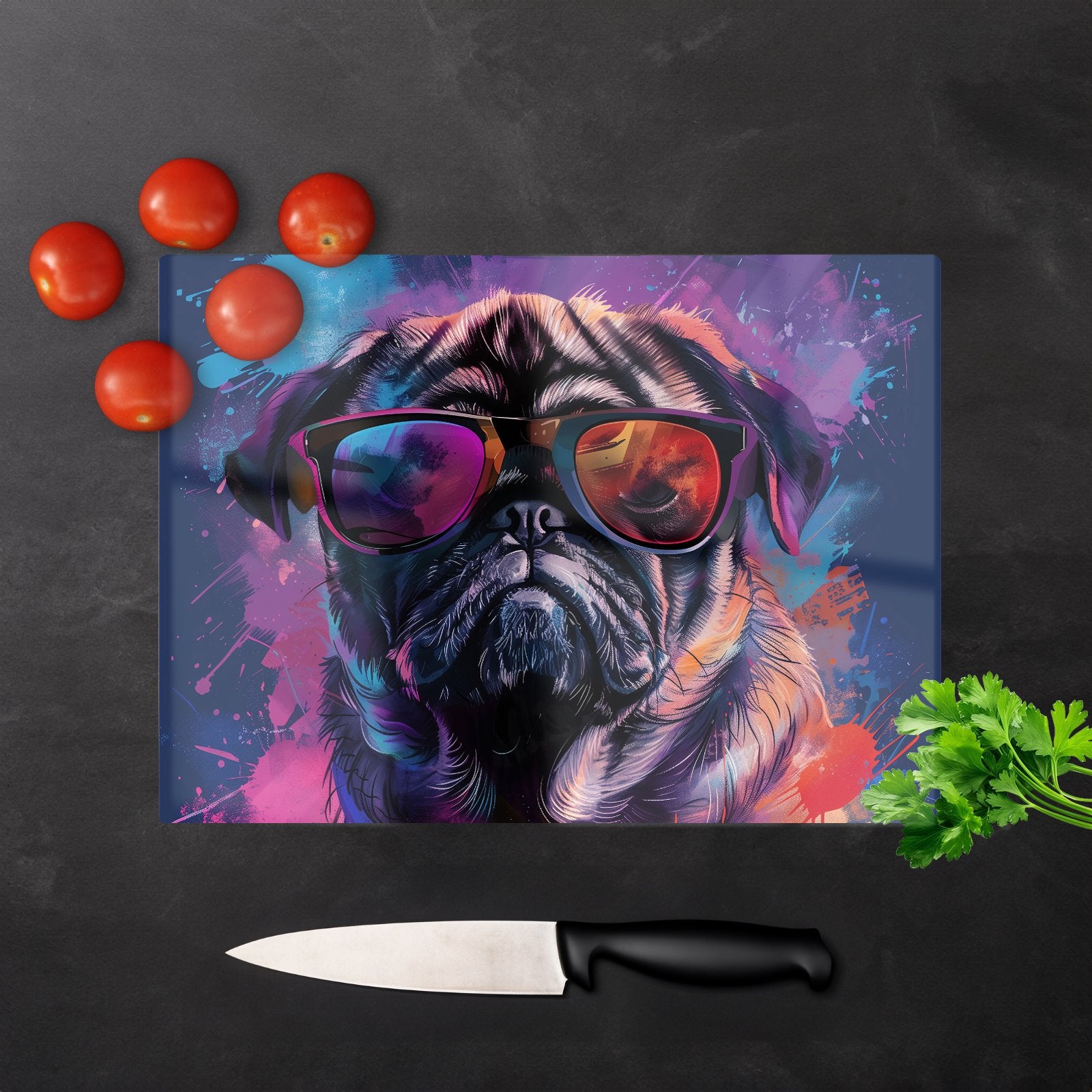 Vibrant Pug In Sunglasses Chopping Board