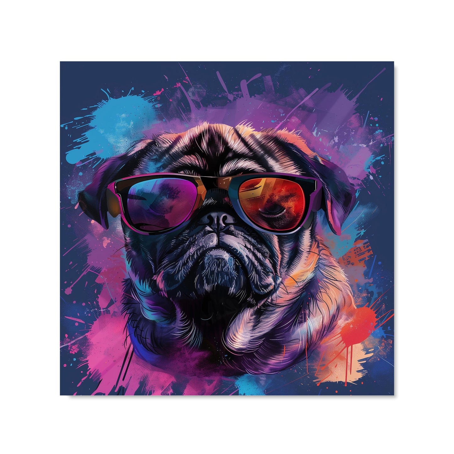 Vibrant Pug in Sunglasses Kitchen Splashback