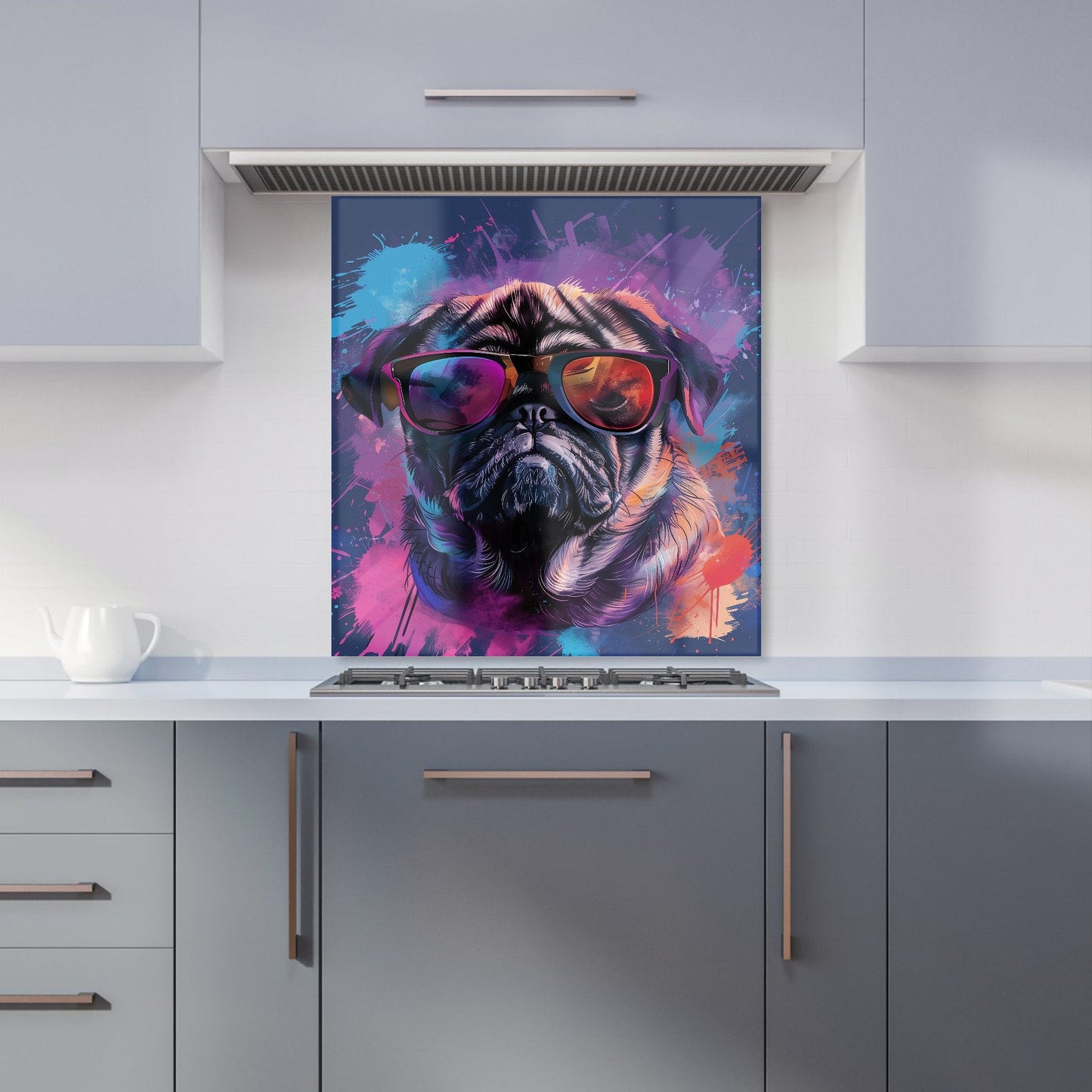 Vibrant Pug in Sunglasses Kitchen Splashback