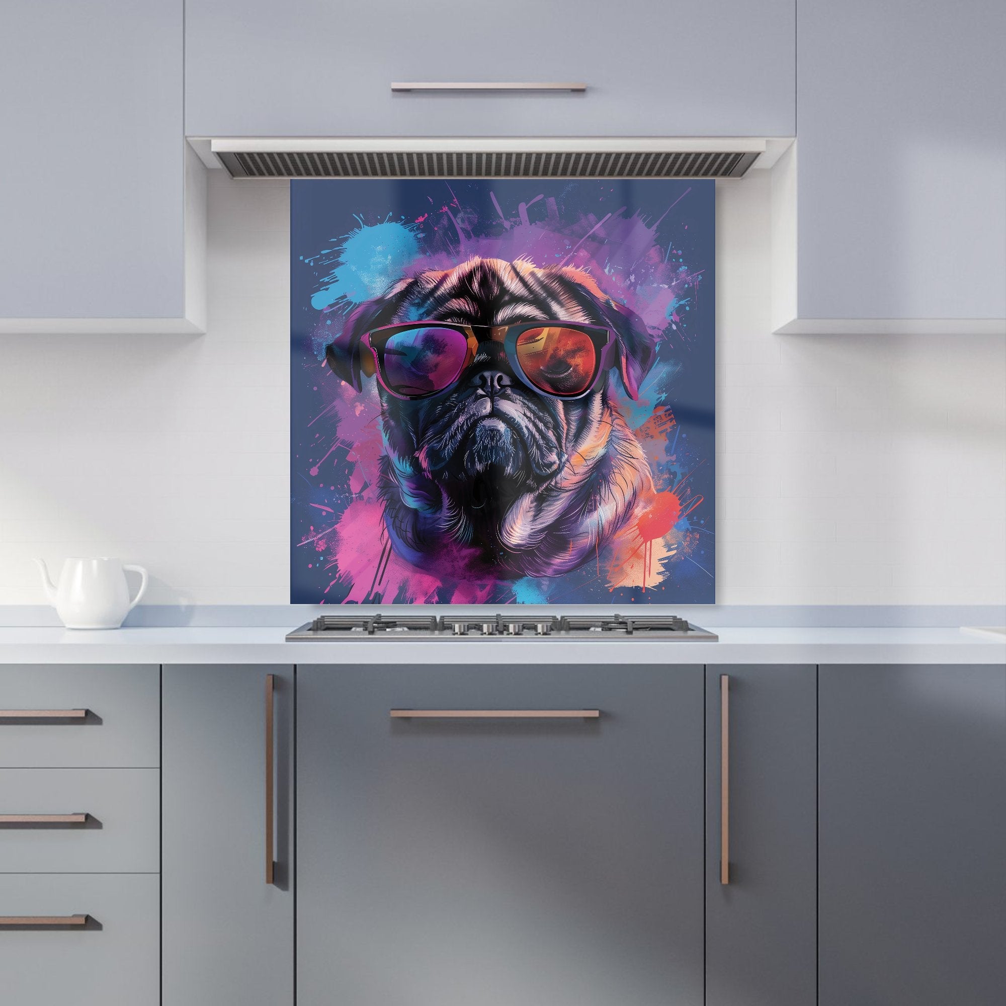 Vibrant Pug in Sunglasses Kitchen Splashback