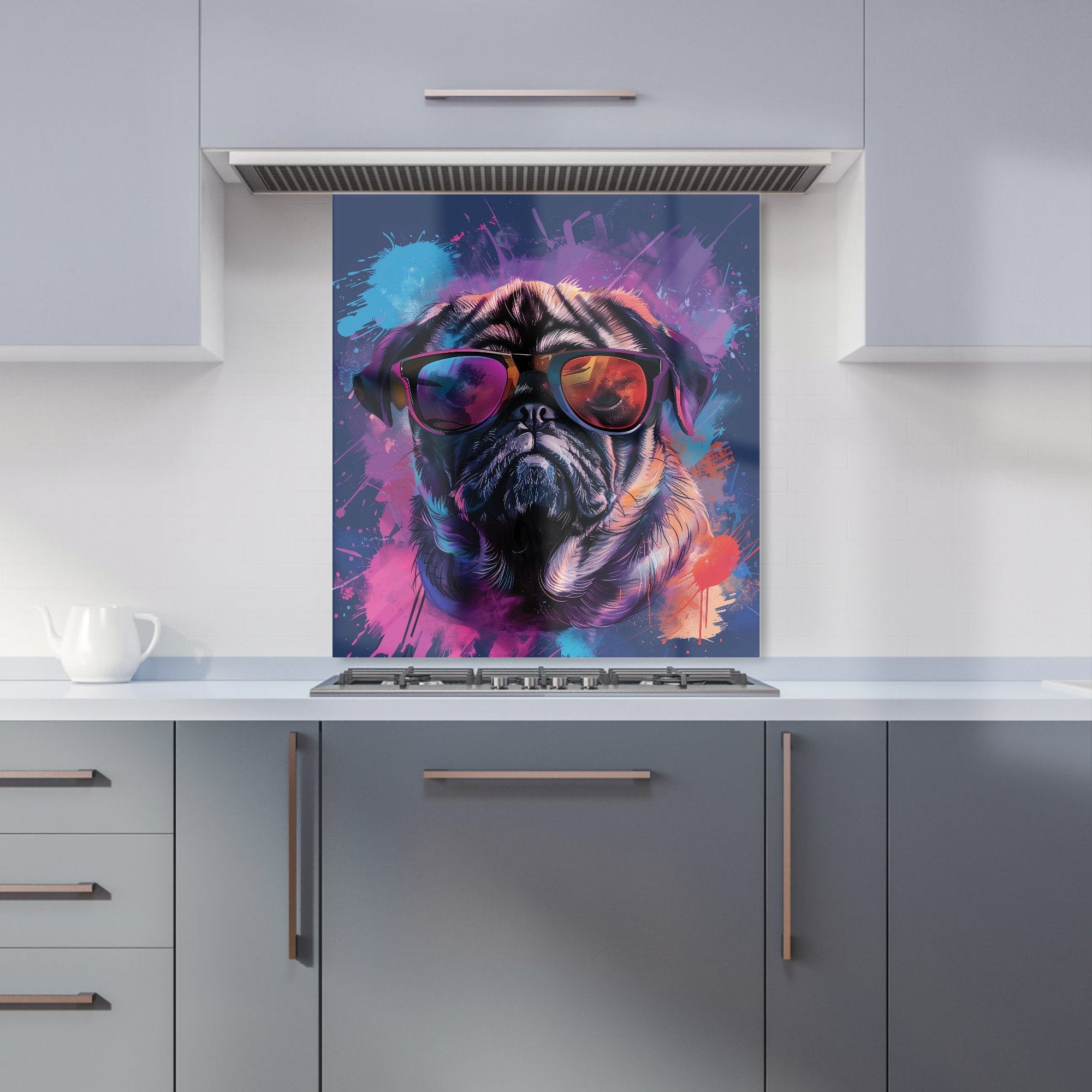 Vibrant Pug in Sunglasses Kitchen Splashback