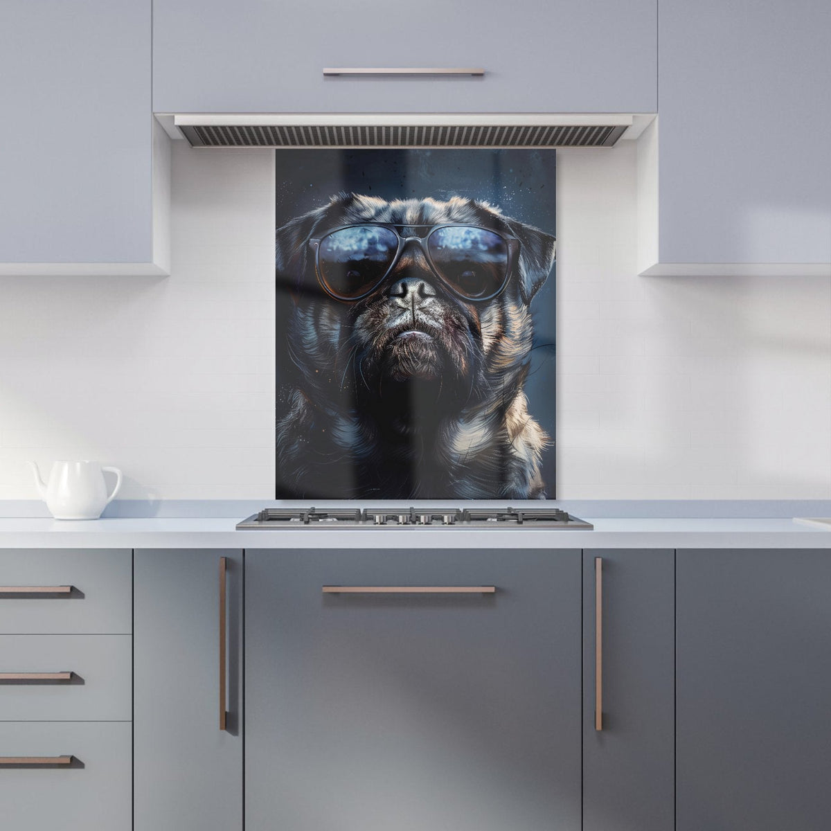 Cool Pug with Midnight Shades Kitchen Splashback