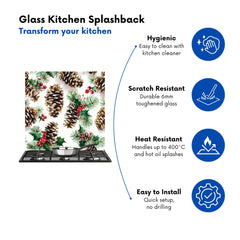 Festive Pine Cones and Holly Kitchen Splashback