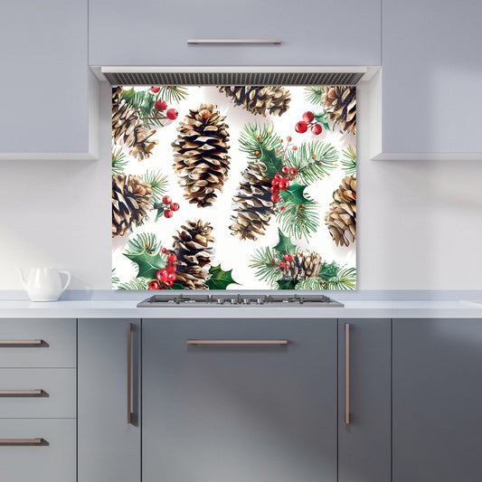 Festive Pine Cones and Holly Kitchen Splashback