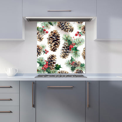 Festive Pine Cones and Holly Kitchen Splashback