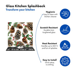 Holiday Pine Cones and Berries Kitchen Splashback