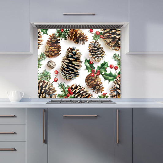 Holiday Pine Cones and Berries Kitchen Splashback