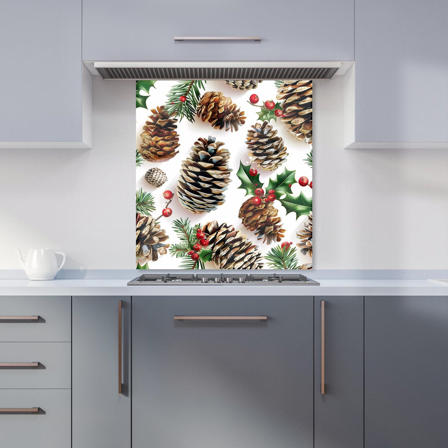 Holiday Pine Cones and Berries Kitchen Splashback