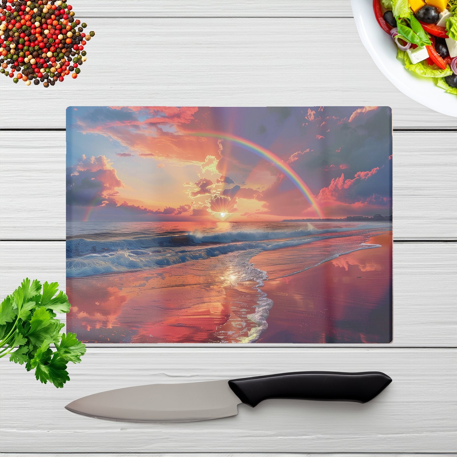 Rainbow Reflection On The Shore Chopping Board