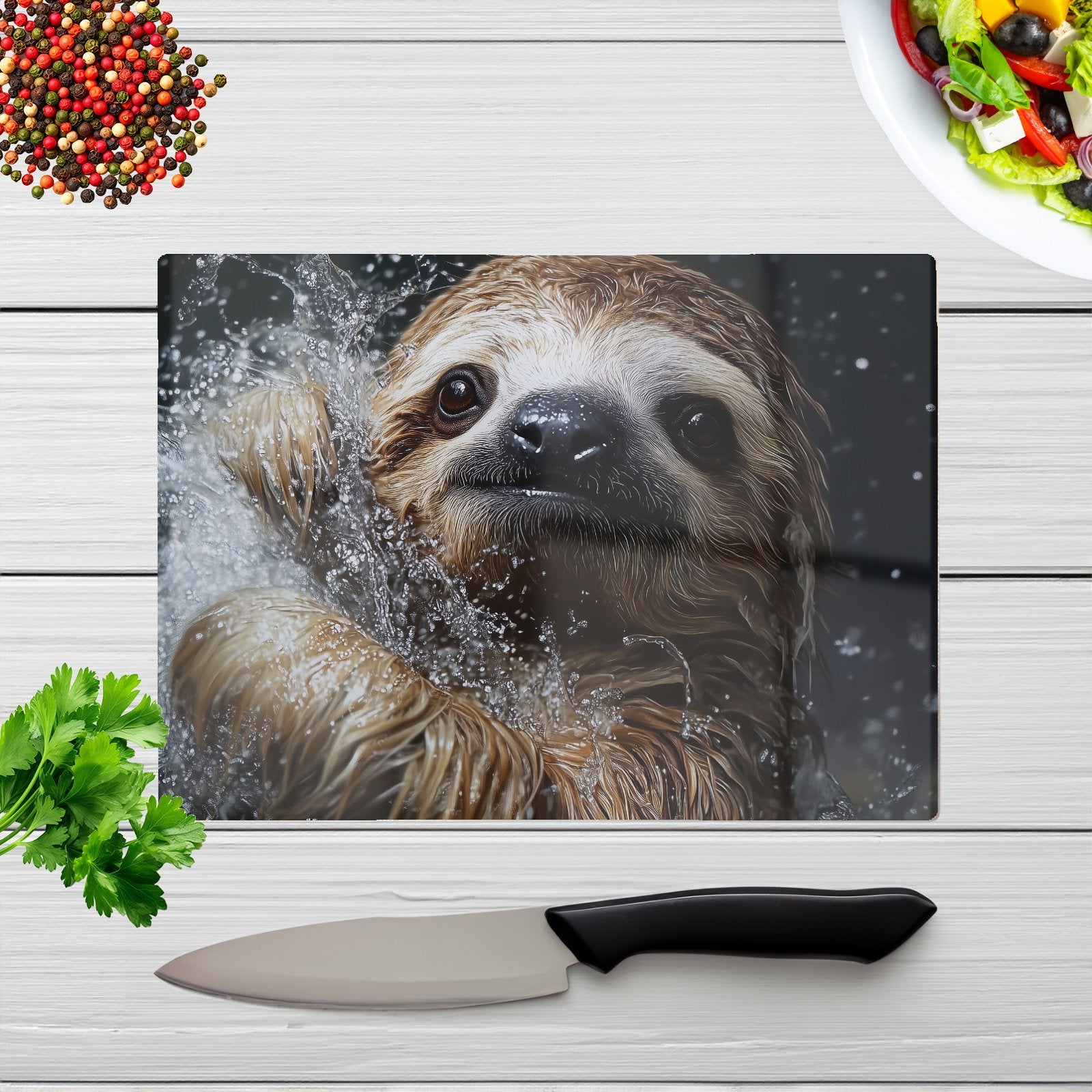 Gleeful Sloth Splashart Chopping Board
